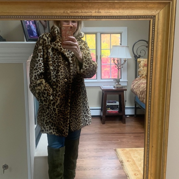 Dennis Basso vintage faux fur leopard print jacket - Picture 1 of 7